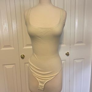 Skims Cotton Rib Square Neck Bodysuit